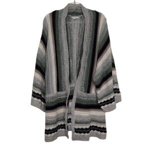 Cato Stripe Knit Cardigan Womens Size XL Green Neutral Long Sleeve Open Sweater